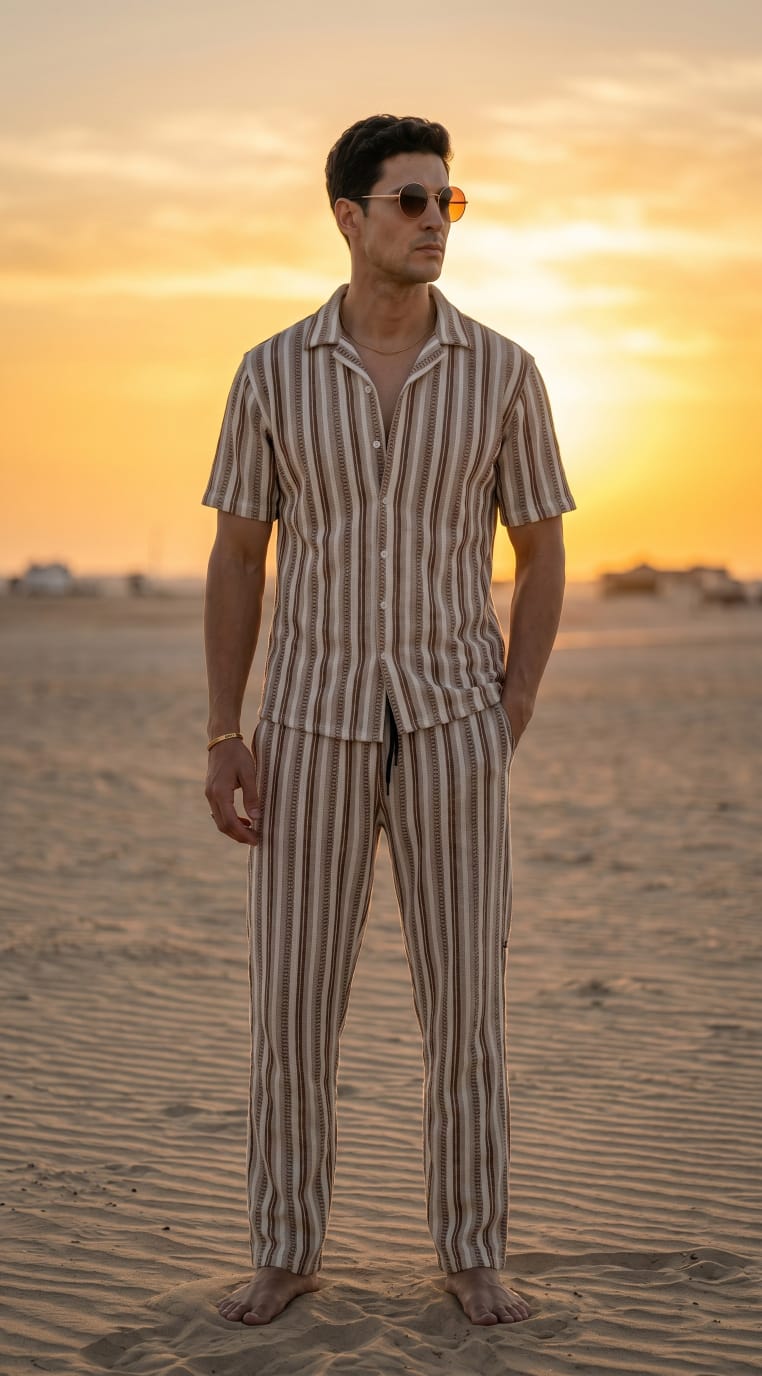 Prague Linen Stripe Coord set - Brown - Under Attack