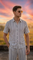 Prague Linen Stripe Coord set - Charcoal - Under Attack