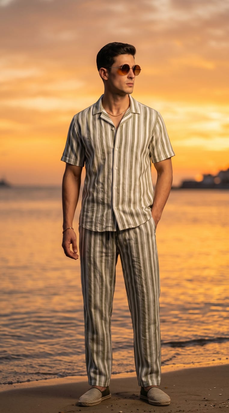 Prague Linen Stripe Coord set - Olive - Under Attack