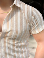 Prague Linen Stripe Shirt - CORAL - Under Attack