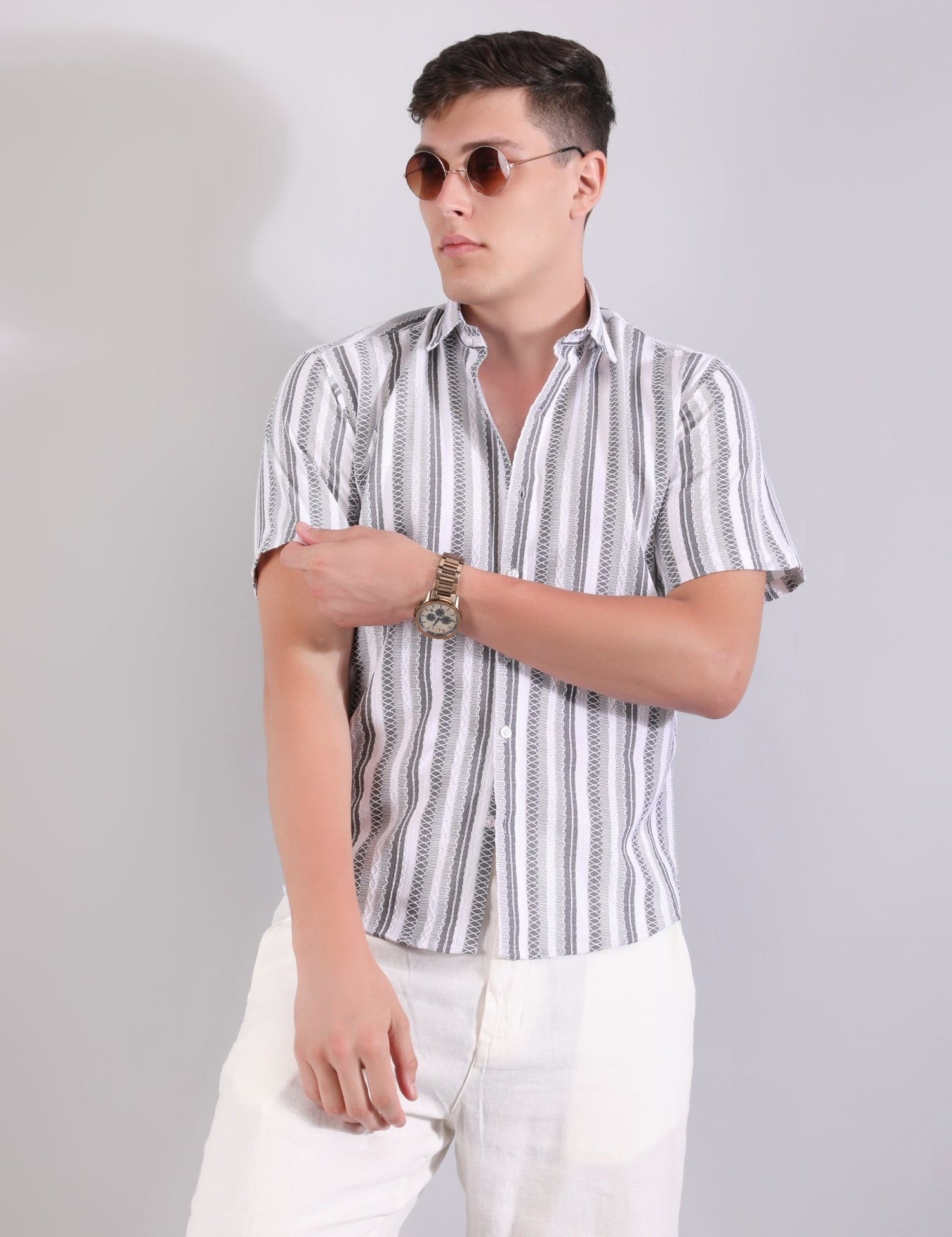 Prague Linen Stripe Shirt - GREY - Under Attack