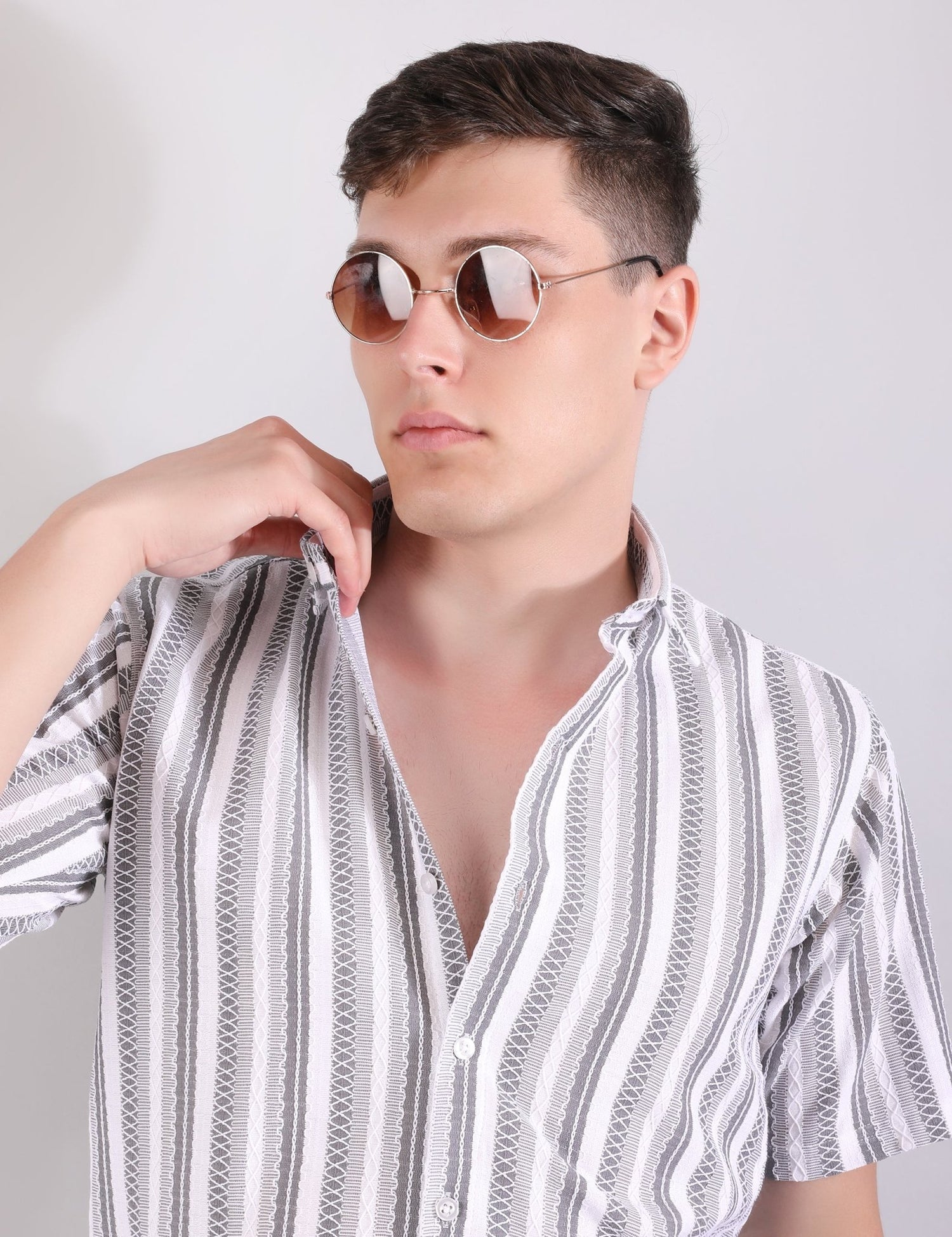 Prague Linen Stripe Shirt - GREY - Under Attack
