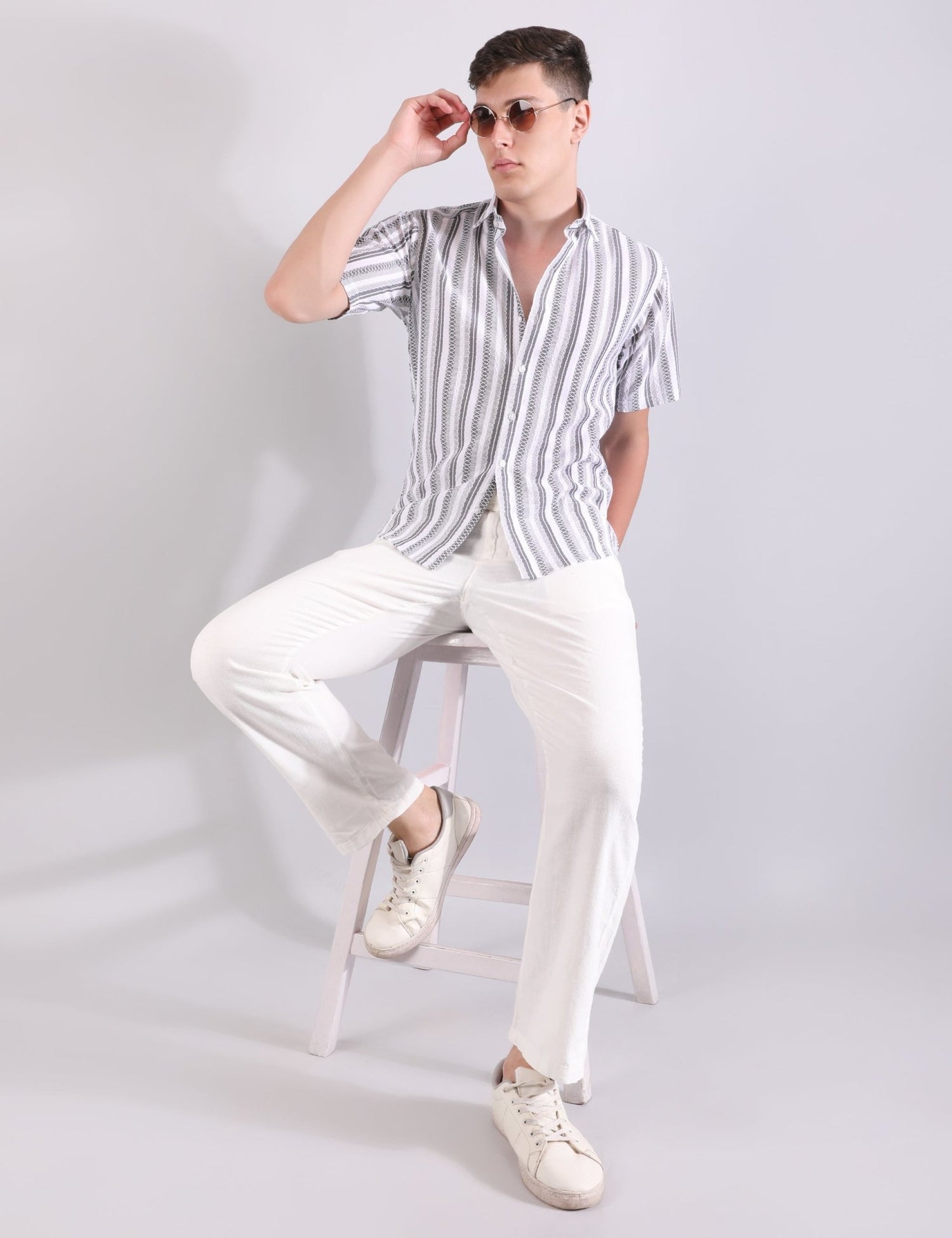 Prague Linen Stripe Shirt - GREY - Under Attack