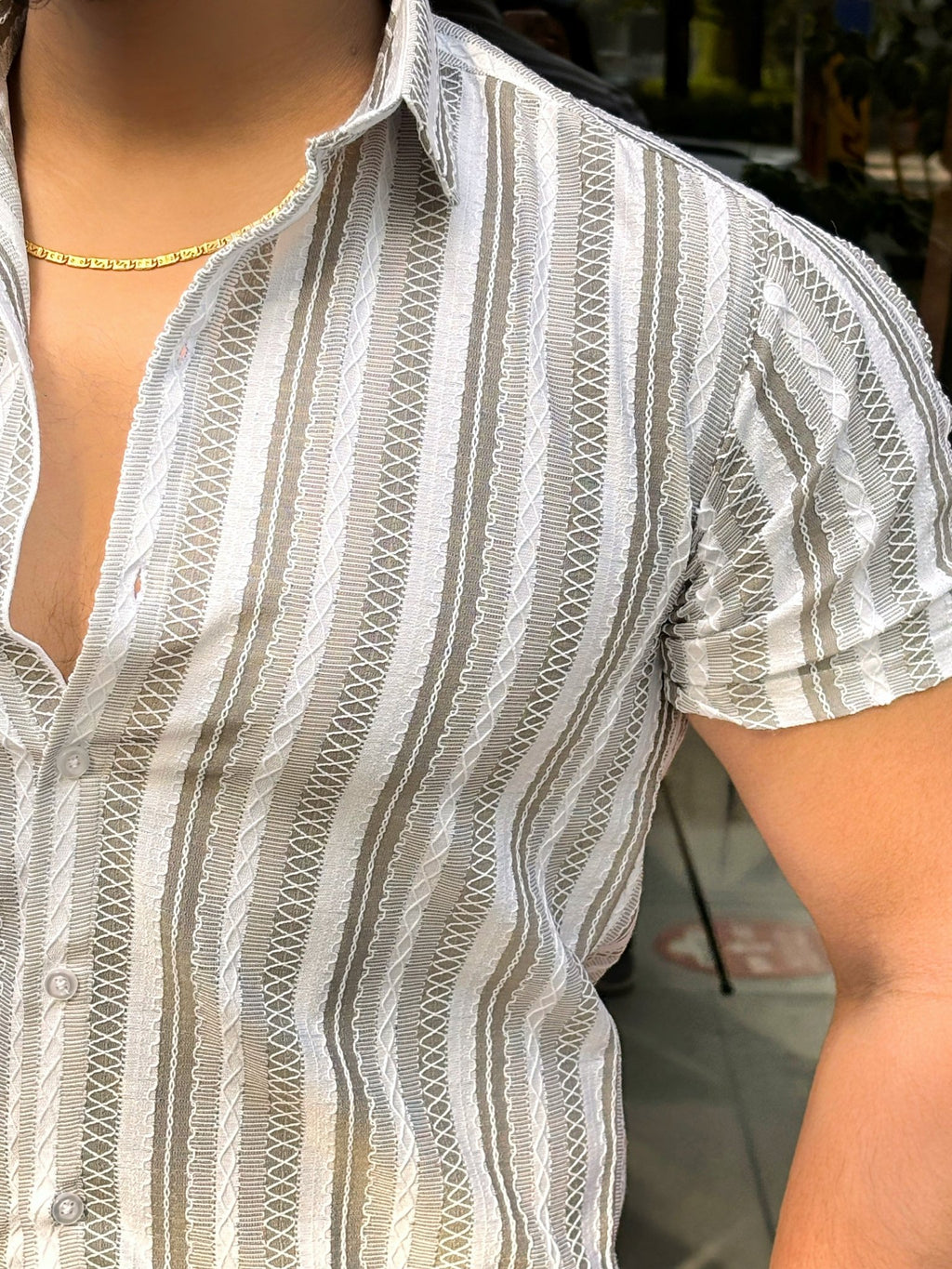 Prague Linen Stripe Shirt – OLIVE - Under Attack