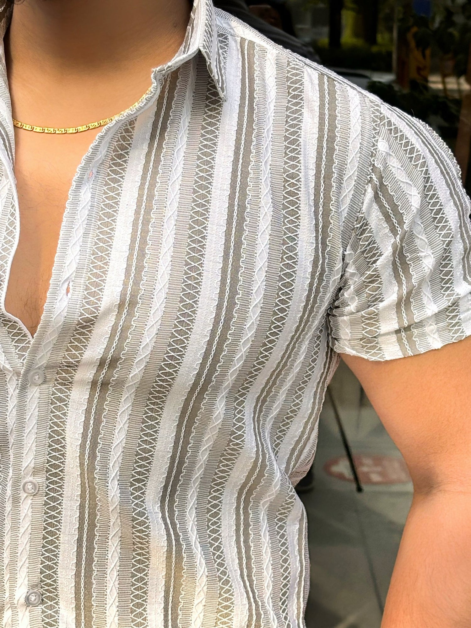 Prague Linen Stripe Shirt – OLIVE - Under Attack