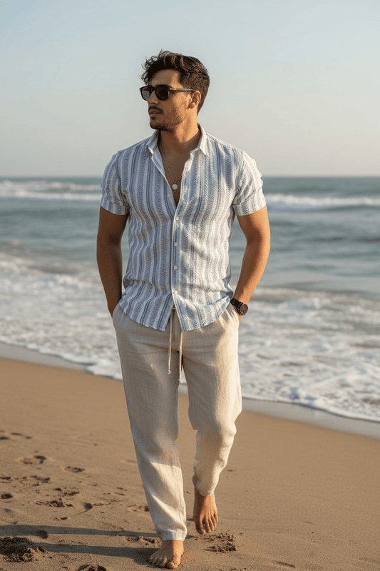 Prague Linen Stripe Shirt - SKY BLUE - Under Attack
