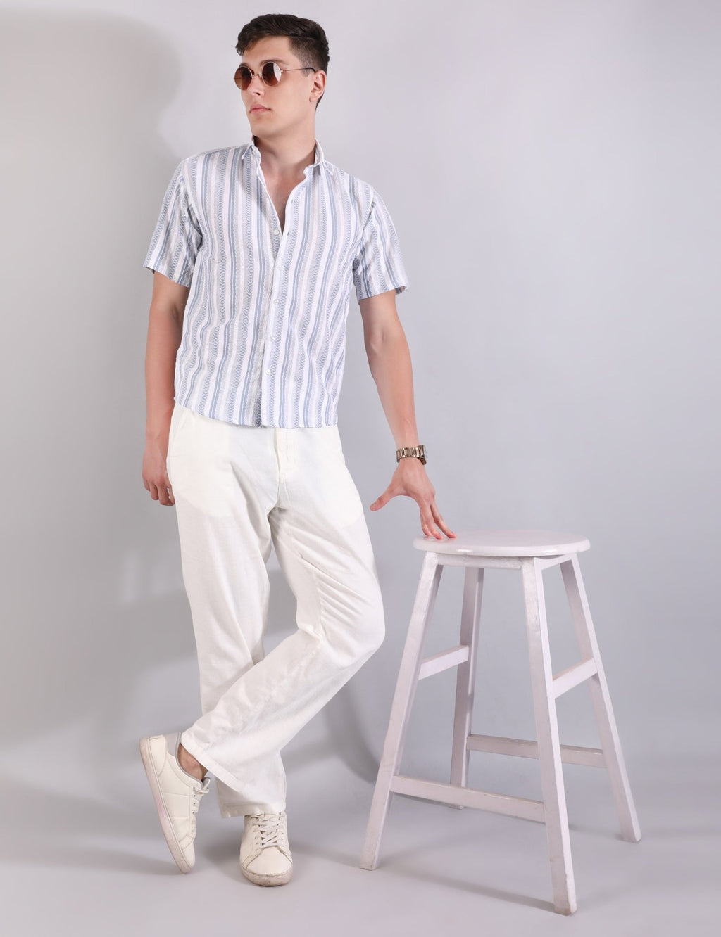 Prague Linen Stripe Shirt - SKY BLUE - Under Attack