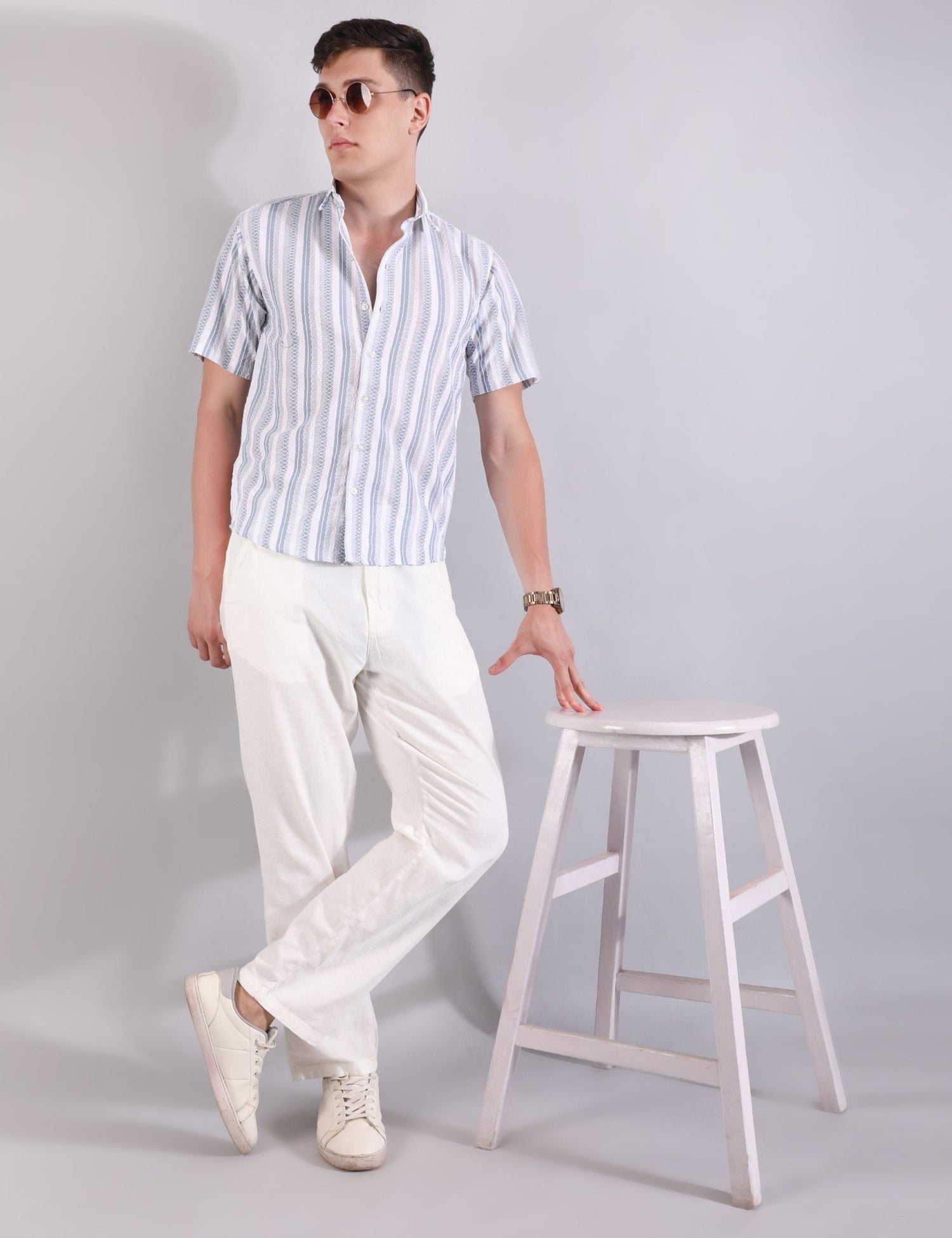 Prague Linen Stripe Shirt - SKY BLUE - Under Attack