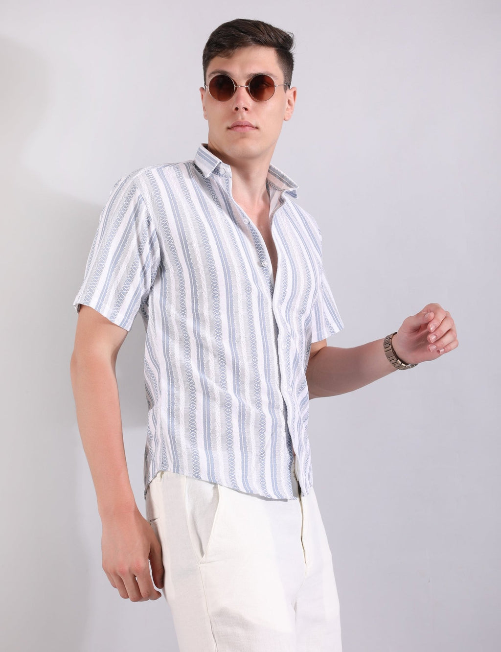 Prague Linen Stripe Shirt - SKY BLUE - Under Attack