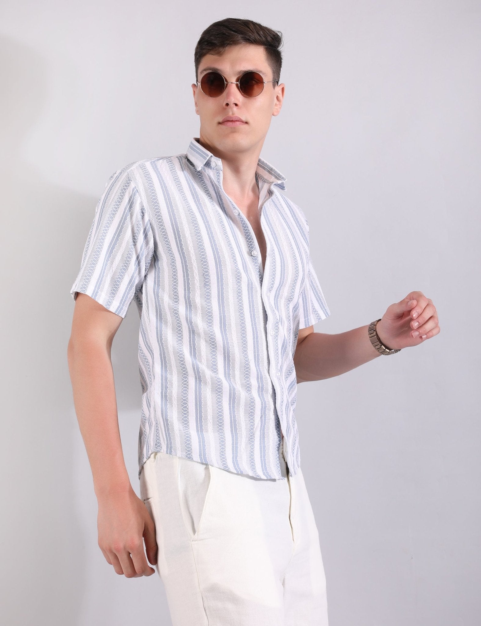 Prague Linen Stripe Shirt - SKY BLUE - Under Attack