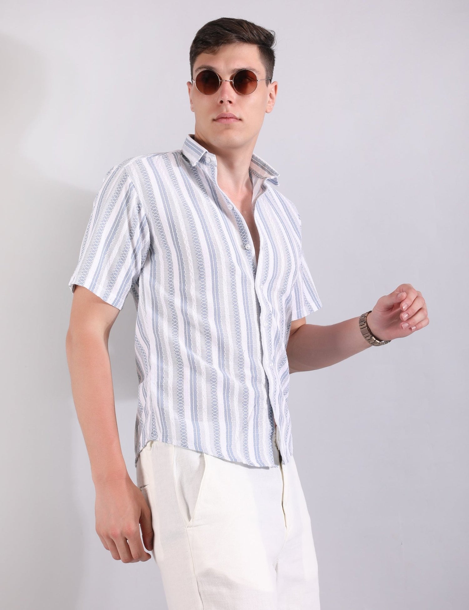 Prague Linen Stripe Shirt - SKY BLUE - Under Attack