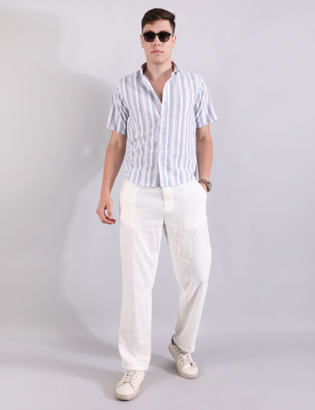 Prague Linen Stripe Shirt - SKY BLUE - Under Attack