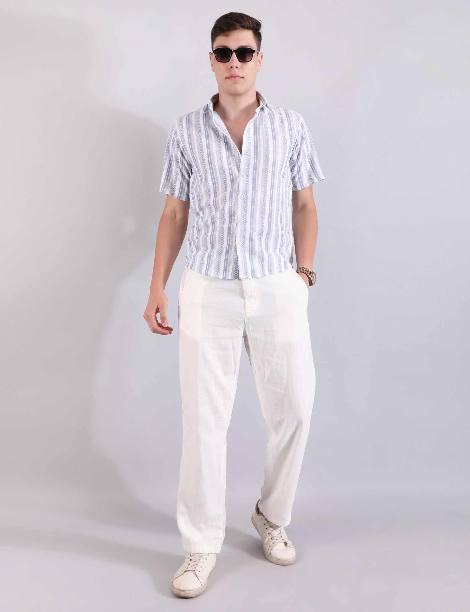 Prague Linen Stripe Shirt - SKY BLUE - Under Attack