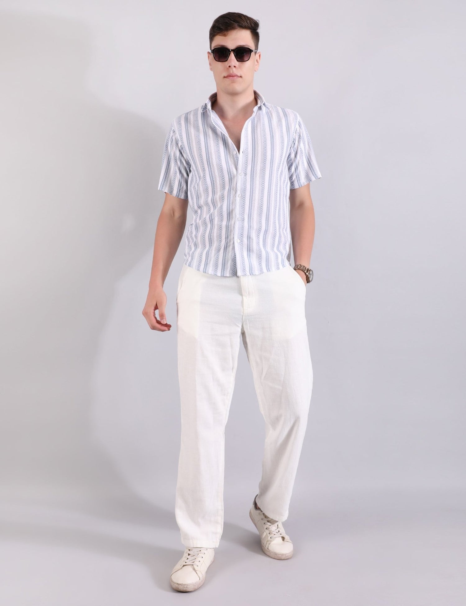 Prague Linen Stripe Shirt - SKY BLUE - Under Attack