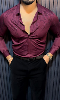Radiant Luxe Stitchless Wrinkle Free Lycra Shirt - Wine