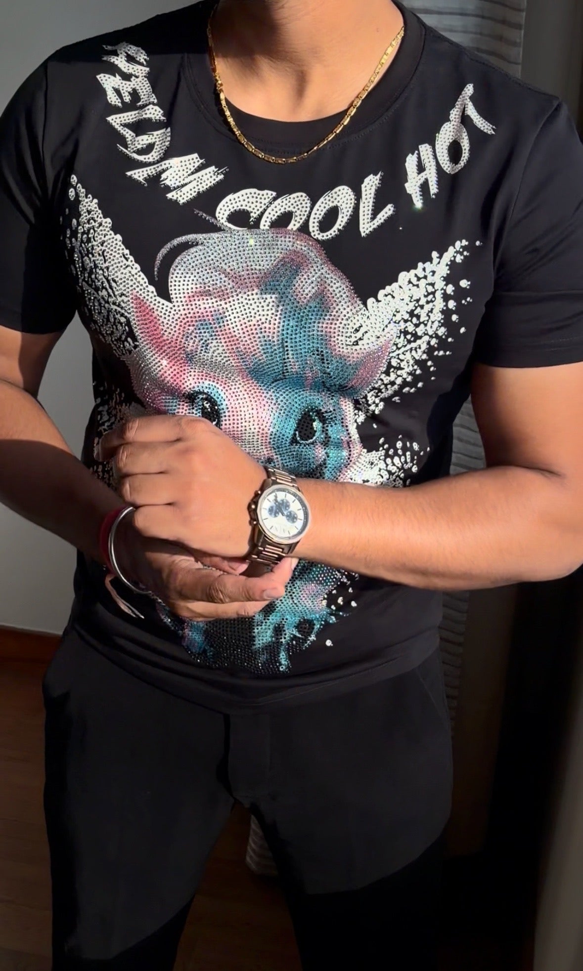 Reindeer Luxury Diamond Rhinestones Tshirt - Black - Under Attack