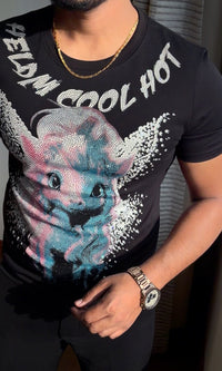 Reindeer Luxury Diamond Rhinestones Tshirt - Black