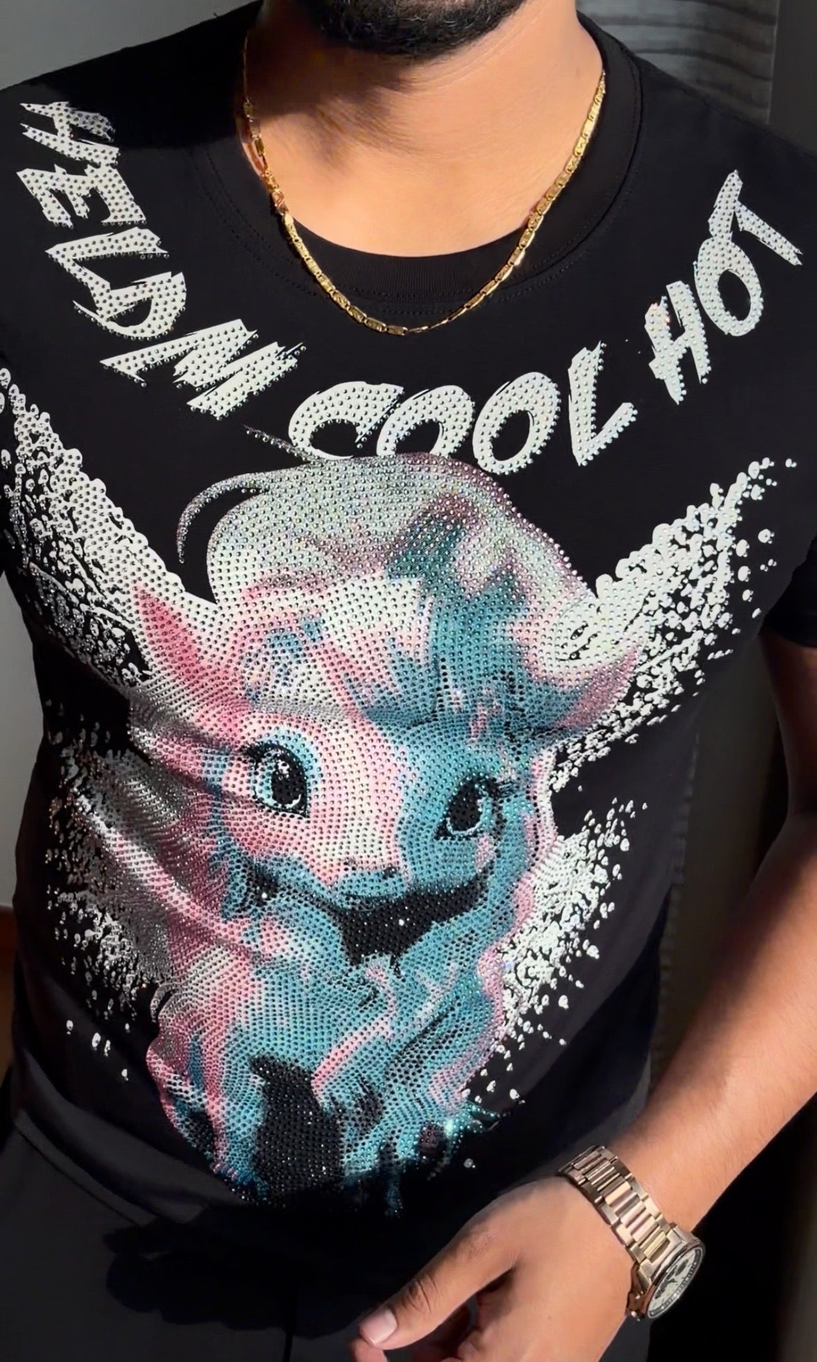 Reindeer Luxury Diamond Rhinestones Tshirt - Black - Under Attack