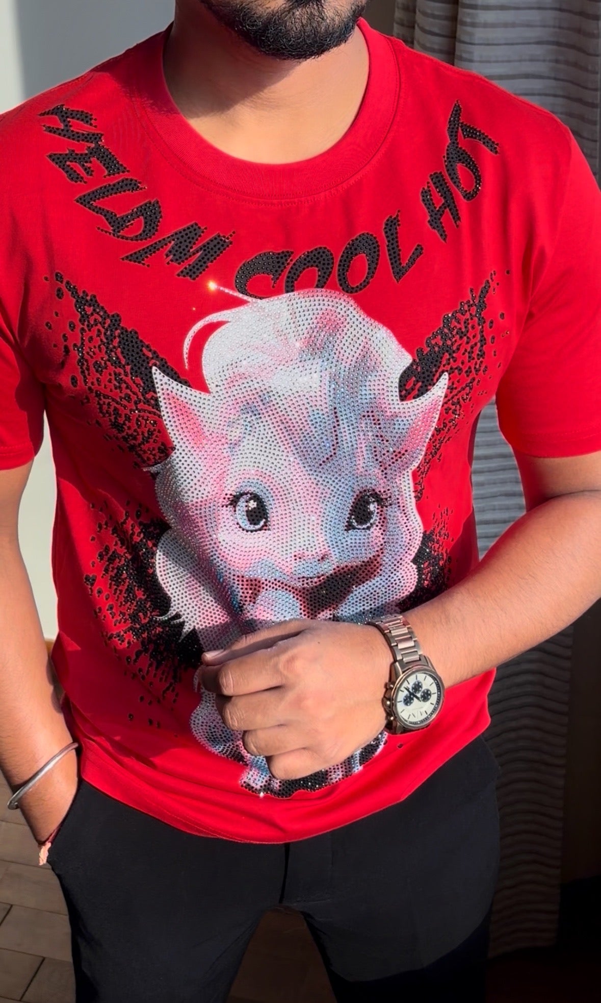 Reindeer Luxury Diamond Rhinestones Tshirt - Red - Under Attack