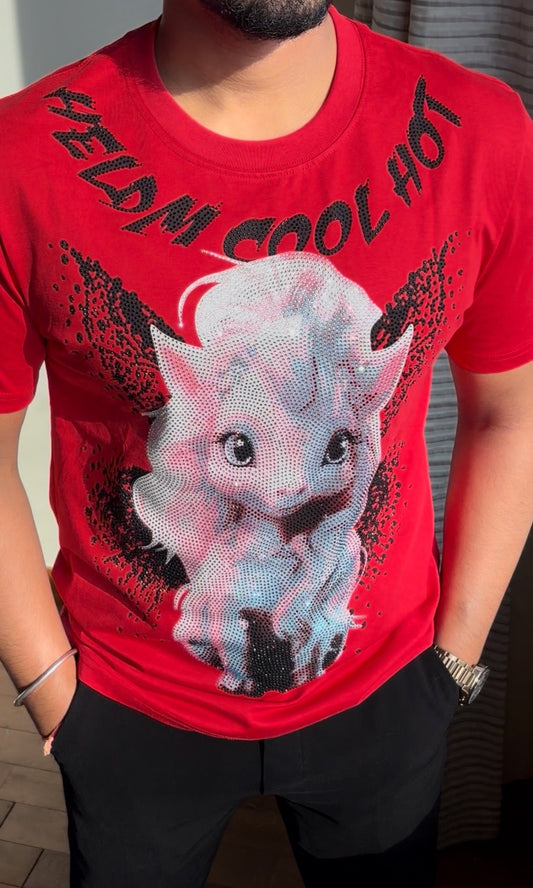 Reindeer Luxury Diamond Rhinestones Tshirt - Red - Under Attack
