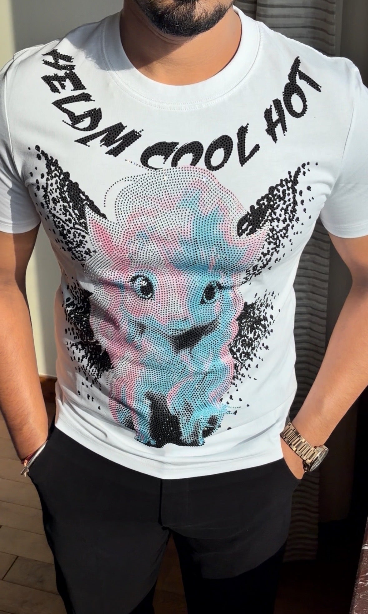 Reindeer Luxury Diamond Rhinestones Tshirt - White - Under Attack