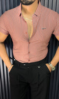 Rio Stripe Jacquard Half Sleeves Shirt - PINK - Under Attack