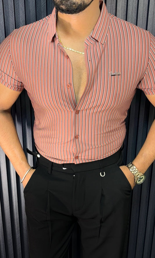 Rio Stripe Jacquard Half Sleeves Shirt - PINK - Under Attack