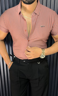 Rio Stripe Jacquard Half Sleeves Shirt - PINK
