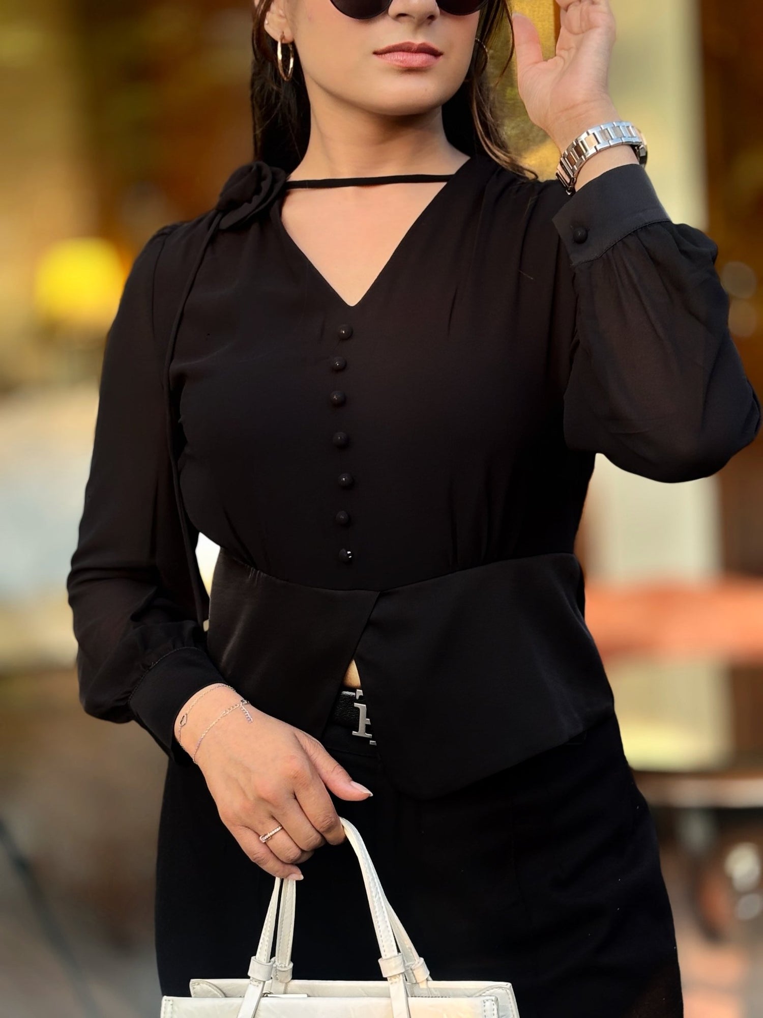 Rose Draped Stretchable Top - BLACK - Under Attack
