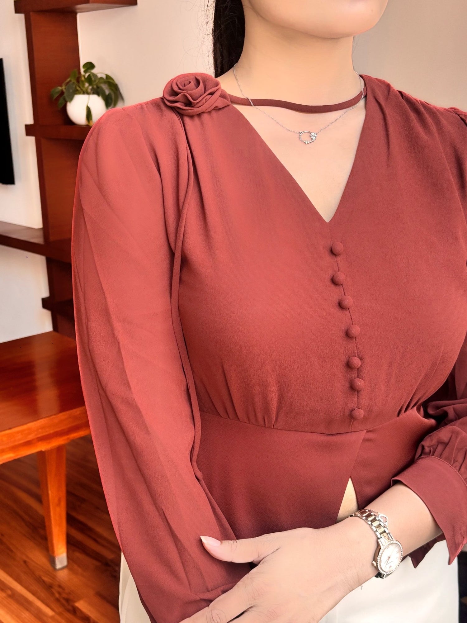 Rose Draped Stretchable Top - RED - Under Attack