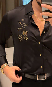 Roseatte Luxe Stitchless Jacquard Shirt - BLACK