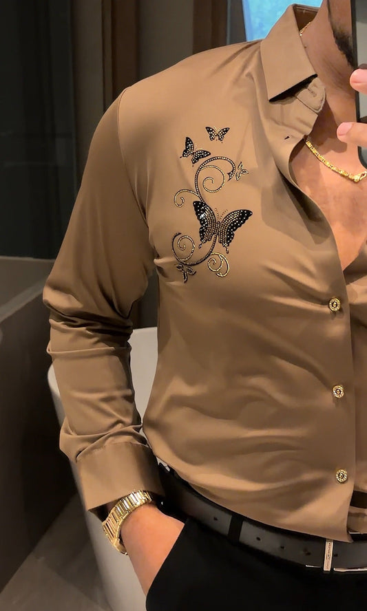 Roseatte Luxe Stitchless Jacquard Shirt - CAMEL - Under Attack