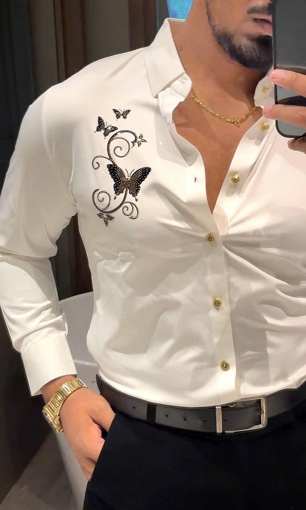 Roseatte Luxe Stitchless Jacquard Shirt - WHITE - Under Attack