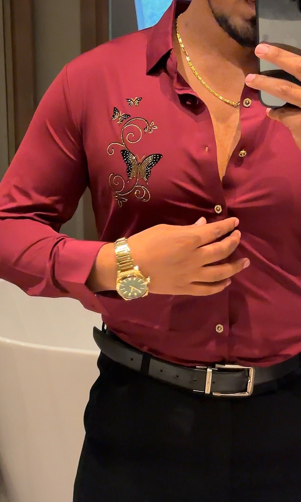 Roseatte Luxe Stitchless Jacquard Shirt - WINE - Under Attack