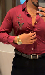 Roseatte Luxe Stitchless Jacquard Shirt - WINE - Under Attack