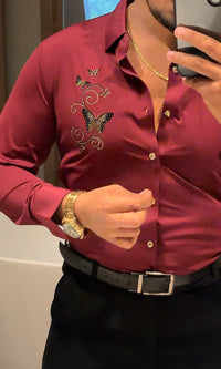 Roseatte Luxe Stitchless Jacquard Shirt - WINE