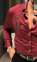 Roseatte Luxe Stitchless Jacquard Shirt - WINE - Under Attack