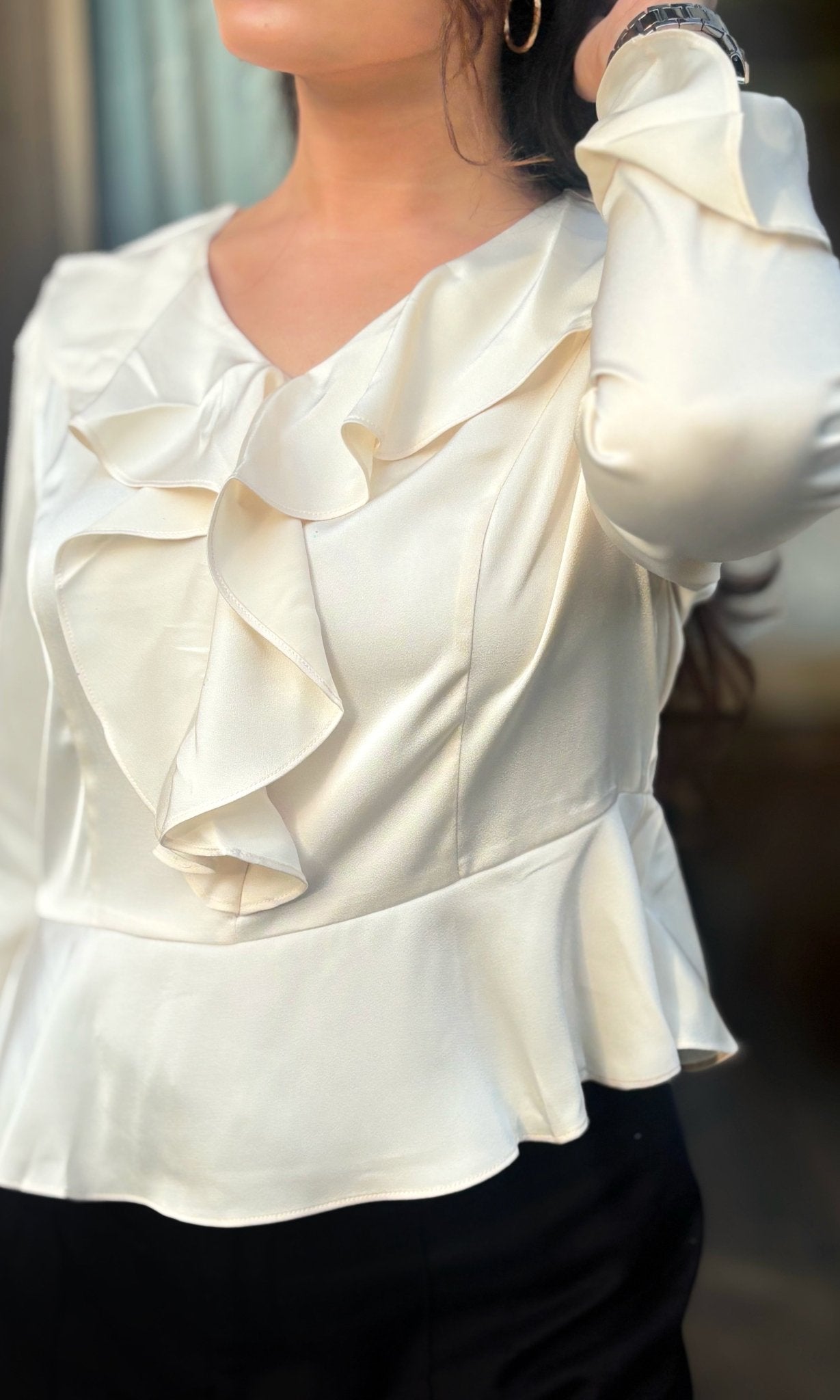 Ruffle Draped Top - WHITE - Under Attack