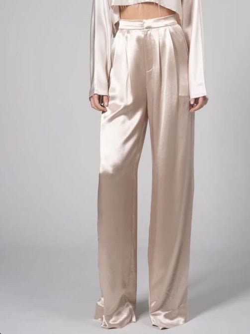 Satin High Waist Straight Fit Pants White - Under Attack