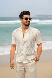 Saudi Embroidered ZigZag Shirt  – BEIGE
