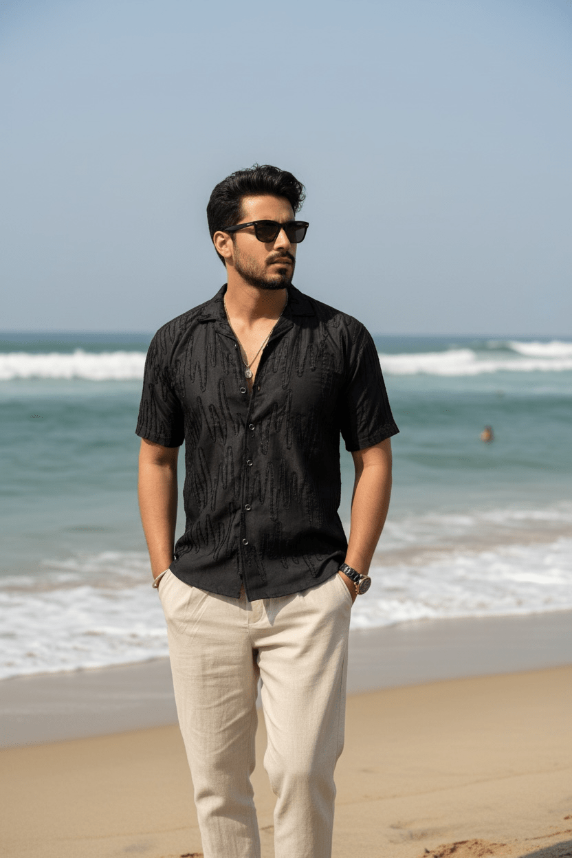 Saudi Embroidered ZigZag Shirt – BLACK - Under Attack