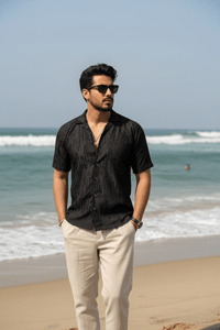 Saudi Embroidered ZigZag Shirt  – BLACK