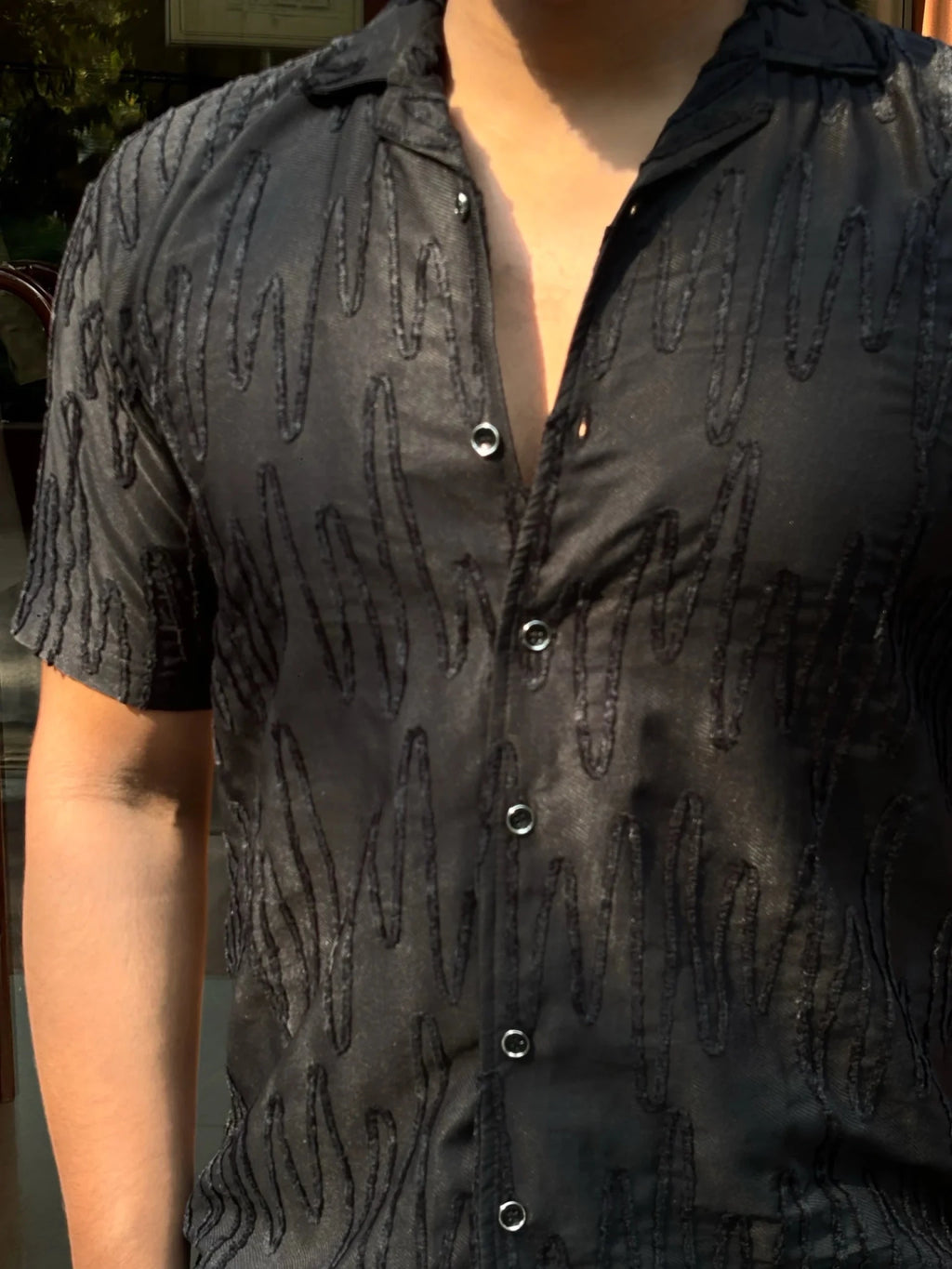 Saudi Embroidered ZigZag Shirt – BLACK - Under Attack