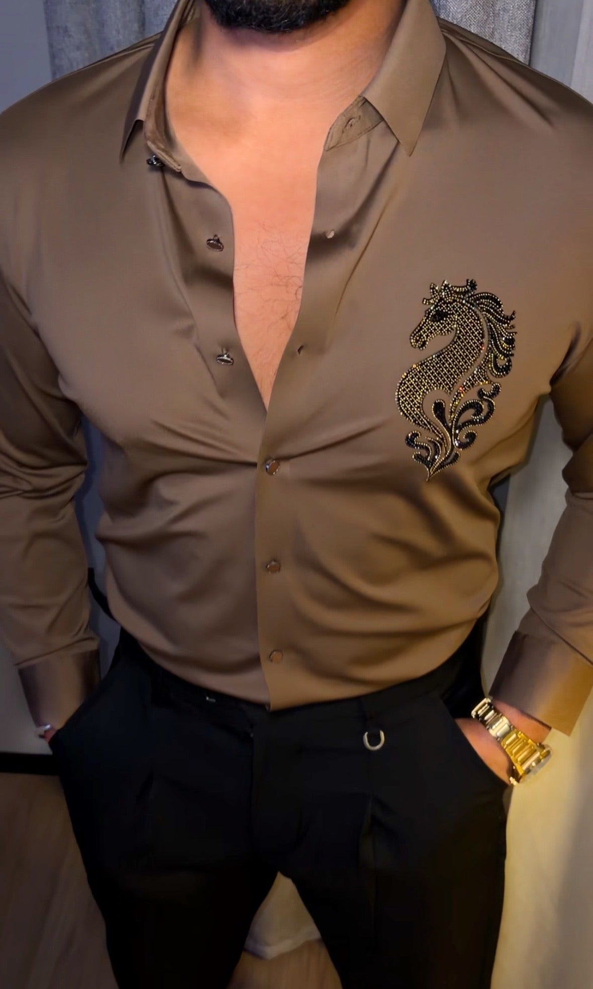 Seahorse Luxe Stitchless Jacquard Shirt - CAMEL - Under Attack