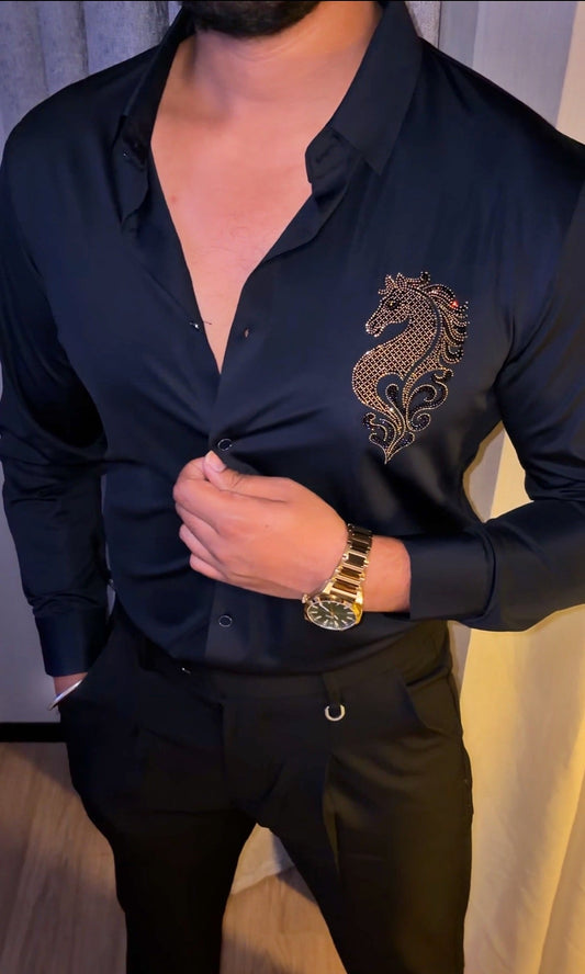 Seahorse Luxe Stitchless Jacquard Shirt - NAVY - Under Attack