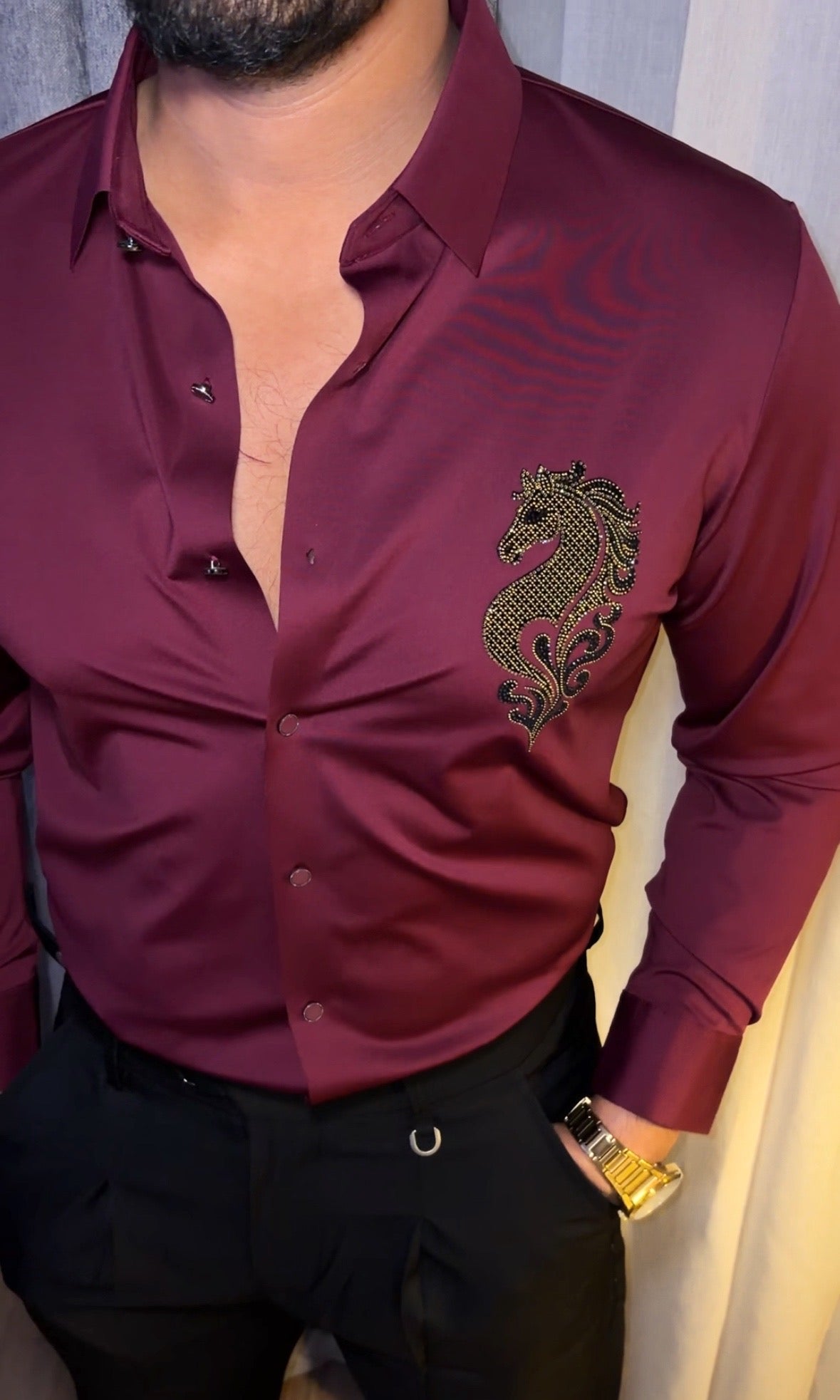 Seahorse Luxe Stitchless Jacquard Shirt - WINE - Under Attack
