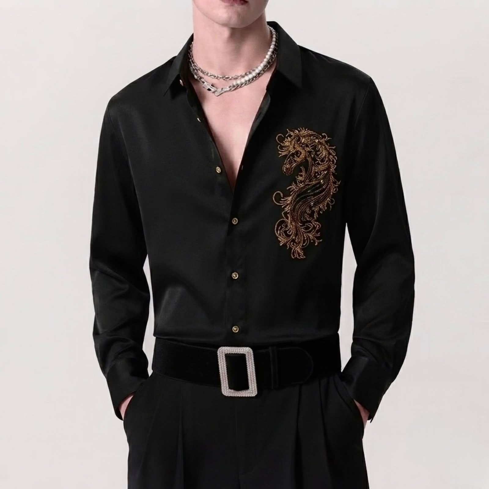 Shadow Dragon Stitchless Jacquard Shirt - Black - Under Attack