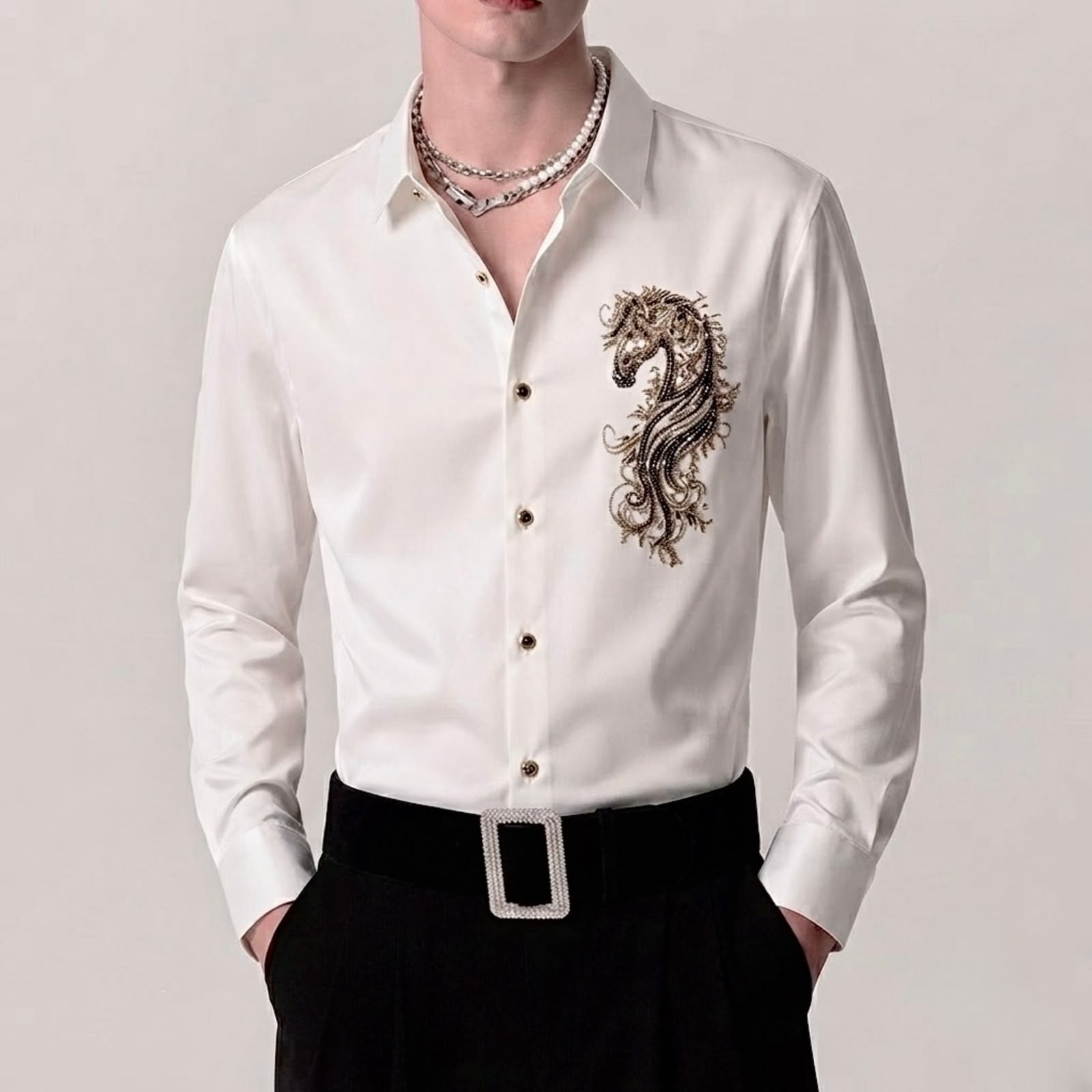 Shadow Dragon Stitchless Jacquard Shirt - White - Under Attack