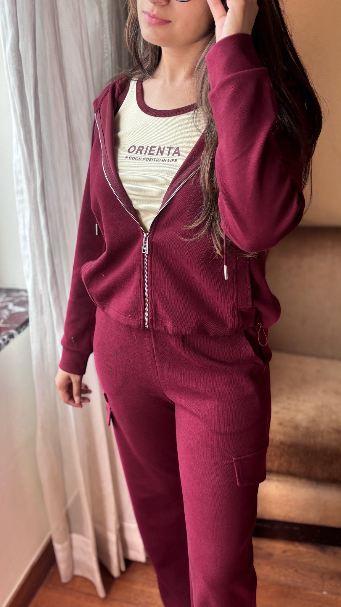 She Said 3 piece Tracksuit In Burgundy - Under Attack