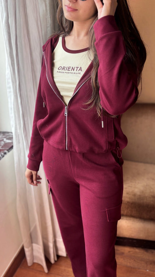 She Said 3 piece Tracksuit In Burgundy - Under Attack